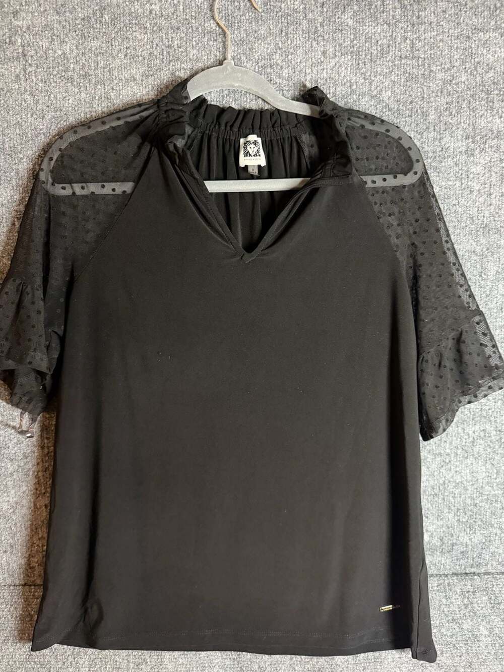 Anne Klein Short sleeved black top with sheer puff sleeves, Size ...,